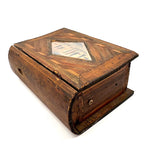 Incredible Late 18th/Early 19th Century Prisoner of War Book Shaped Straw Work Sewing Box with Four Inlaid Watercolors