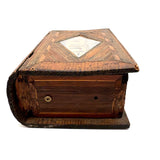 Incredible Late 18th/Early 19th Century Prisoner of War Book Shaped Straw Work Sewing Box with Four Inlaid Watercolors