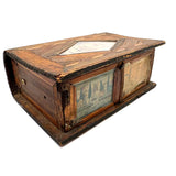Incredible Late 18th/Early 19th Century Prisoner of War Book Shaped Straw Work Sewing Box with Four Inlaid Watercolors