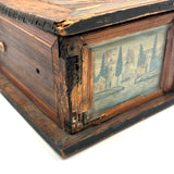 Incredible Late 18th/Early 19th Century Prisoner of War Book Shaped Straw Work Sewing Box with Four Inlaid Watercolors