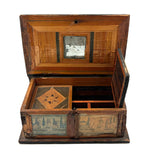 Incredible Late 18th/Early 19th Century Prisoner of War Book Shaped Straw Work Sewing Box with Four Inlaid Watercolors