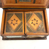Incredible Late 18th/Early 19th Century Prisoner of War Book Shaped Straw Work Sewing Box with Four Inlaid Watercolors