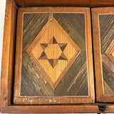 Incredible Late 18th/Early 19th Century Prisoner of War Book Shaped Straw Work Sewing Box with Four Inlaid Watercolors