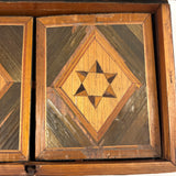 Incredible Late 18th/Early 19th Century Prisoner of War Book Shaped Straw Work Sewing Box with Four Inlaid Watercolors