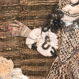 Fantastic 17th Century English Needlework Fragment, Portrait of Young Woman with Large Hands and Flower