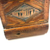 Incredible Late 18th/Early 19th Century Prisoner of War Book Shaped Straw Work Sewing Box with Four Inlaid Watercolors