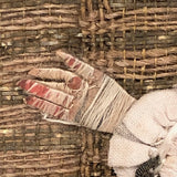 Fantastic 17th Century English Needlework Fragment, Portrait of Young Woman with Large Hands and Flower