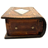 Incredible Late 18th/Early 19th Century Prisoner of War Book Shaped Straw Work Sewing Box with Four Inlaid Watercolors