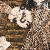Fantastic 17th Century English Needlework Fragment, Portrait of Young Woman with Large Hands and Flower