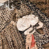 Fantastic 17th Century English Needlework Fragment, Portrait of Young Woman with Large Hands and Flower