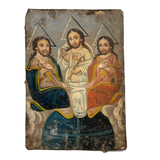 La Santísima Trinidad (The Holy Trinity), 19th Century Spanish Colonial Retablo, Oil on Tin