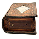 Incredible Late 18th/Early 19th Century Prisoner of War Book Shaped Straw Work Sewing Box with Four Inlaid Watercolors