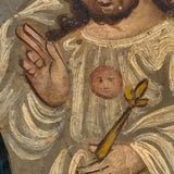 La Santísima Trinidad (The Holy Trinity), 19th Century Spanish Colonial Retablo, Oil on Tin