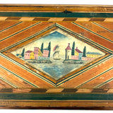 Incredible Late 18th/Early 19th Century Prisoner of War Book Shaped Straw Work Sewing Box with Four Inlaid Watercolors