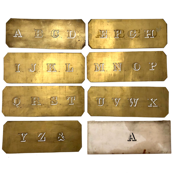 Paper Thin Beautiful Antique Brass Architect's Alphabet Stencil Set (Set A)