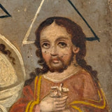 La Santísima Trinidad (The Holy Trinity), 19th Century Spanish Colonial Retablo, Oil on Tin