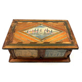 Incredible Late 18th/Early 19th Century Prisoner of War Book Shaped Straw Work Sewing Box with Four Inlaid Watercolors
