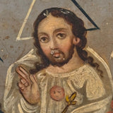 La Santísima Trinidad (The Holy Trinity), 19th Century Spanish Colonial Retablo, Oil on Tin