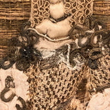 Fantastic 17th Century English Needlework Fragment, Portrait of Young Woman with Large Hands and Flower