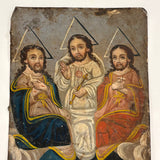 La Santísima Trinidad (The Holy Trinity), 19th Century Spanish Colonial Retablo, Oil on Tin