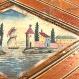 Incredible Late 18th/Early 19th Century Prisoner of War Book Shaped Straw Work Sewing Box with Four Inlaid Watercolors