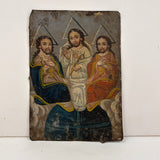 La Santísima Trinidad (The Holy Trinity), 19th Century Spanish Colonial Retablo, Oil on Tin