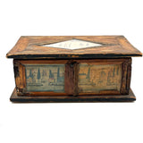Incredible Late 18th/Early 19th Century Prisoner of War Book Shaped Straw Work Sewing Box with Four Inlaid Watercolors