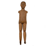 Antique Carved Jig Figure with Wonderful Graphite Drawn Face, Never Any Arms, and Dainty Boots!