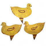 Three Sweet Old Yellow Garden Chicks