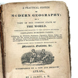 Olney's Modern Geography, 1835, With Excellent Endpaper Squirrel Drawing!