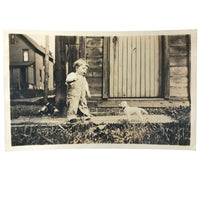 Child with Toy Dog on Leash, Old Snapshot Photo