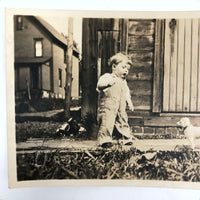 Child with Toy Dog on Leash, Old Snapshot Photo