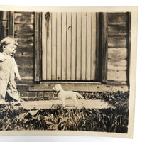 Child with Toy Dog on Leash, Old Snapshot Photo