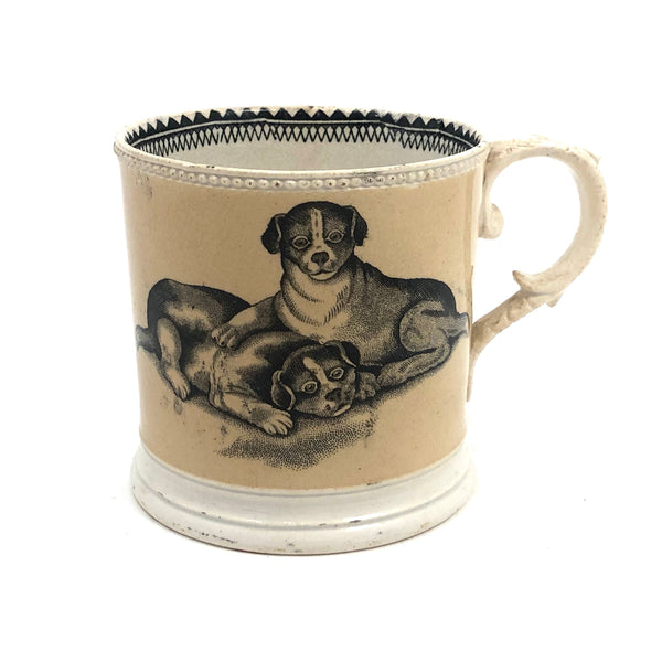 1830s Very Scarce Stone China Transfeware Mug with Dogs and Cats