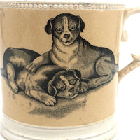 1830s Very Scarce Stone China Transfeware Mug with Dogs and Cats