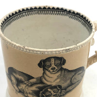 1830s Very Scarce Stone China Transfeware Mug with Dogs and Cats
