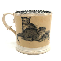 1830s Very Scarce Stone China Transfeware Mug with Dogs and Cats