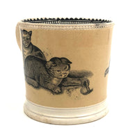 1830s Very Scarce Stone China Transfeware Mug with Dogs and Cats