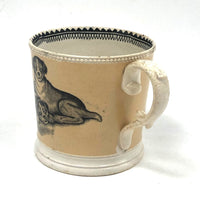1830s Very Scarce Stone China Transfeware Mug with Dogs and Cats