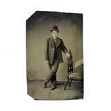 Standing, with Tall Hat and Pink Cheeks, Spare and Painterly Antique Tintype