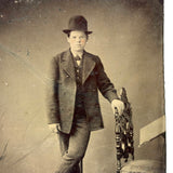 Standing, with Tall Hat and Pink Cheeks, Spare and Painterly Antique Tintype
