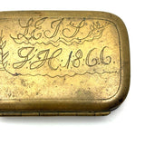 JH's 1866 Hand-Engraved, Double Hinged Brass Swedish Snuff Box with Swimming Serpent