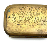 JH's 1866 Hand-Engraved, Double Hinged Brass Swedish Snuff Box with Swimming Serpent
