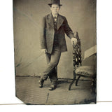 Standing, with Tall Hat and Pink Cheeks, Spare and Painterly Antique Tintype