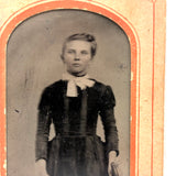 Ghostly Tintype Portrait of Proud Young Woman with Gold Ring and Deep Side Part