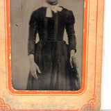 Ghostly Tintype Portrait of Proud Young Woman with Gold Ring and Deep Side Part