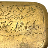 JH's 1866 Hand-Engraved, Double Hinged Brass Swedish Snuff Box with Swimming Serpent