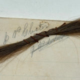 Two Loops and a Line, Victorian Mounted Hair Samples "Drawing", 1867, with Verse on Reverse