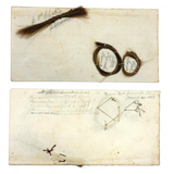 Two Loops and a Line, Victorian Mounted Hair Samples "Drawing", 1867, with Verse on Reverse