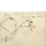 Two Loops and a Line, Victorian Mounted Hair Samples "Drawing", 1867, with Verse on Reverse